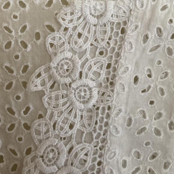 J. Jill White Eyelet Lace Split V-Neck 3/4 Sleeve popover Top Women's Size Small - Picture 5 of 8